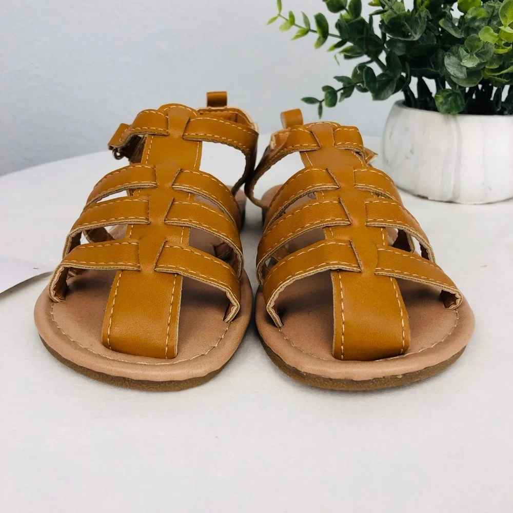 NWT BROWN MULTI STRAP GLADIATOR VELCRO SANDALS KID